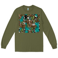 Army Green Longhorn Pattern Long Sleeve Tee - CowhideDigitalArt