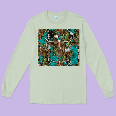 Longhorn Pattern Long Sleeve Tee Designed By Cowhidedigitalart