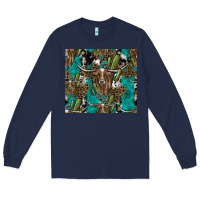 Navy Longhorn Pattern Long Sleeve Tee - CowhideDigitalArt