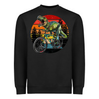 Black t rex dinosaur riding bicycle with retro forest sunset Heavyweight Sweatshirt - RanaPortraitStore