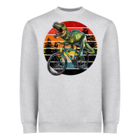 Heather Grey t rex dinosaur riding bicycle with retro forest sunset Heavyweight Sweatshirt - RanaPortraitStore