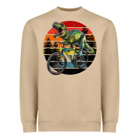 Mushroom t rex dinosaur riding bicycle with retro forest sunset Heavyweight Sweatshirt - RanaPortraitStore