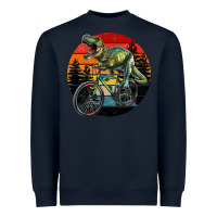 Navy t rex dinosaur riding bicycle with retro forest sunset Heavyweight Sweatshirt - RanaPortraitStore