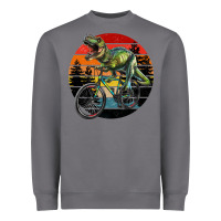 Storm t rex dinosaur riding bicycle with retro forest sunset Heavyweight Sweatshirt - RanaPortraitStore