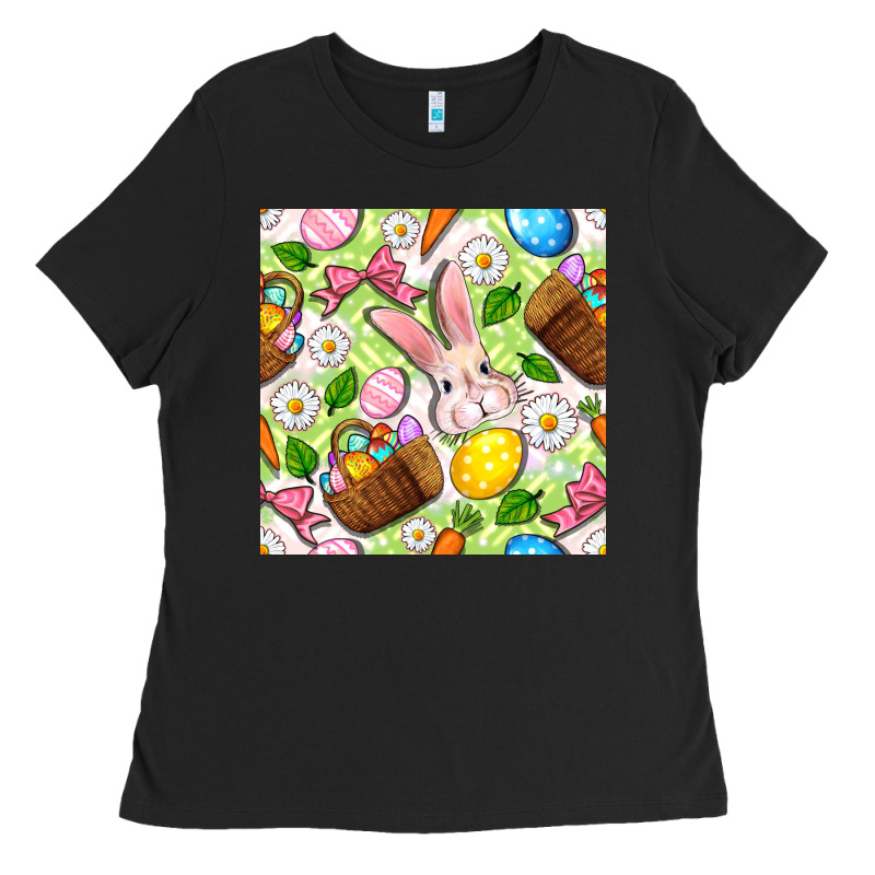 Easter Hamper With Bunny Seamless Pattern Ladies Tee by BundleAndBundleShop | Teevron