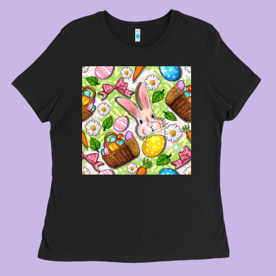 Easter Hamper With Bunny Seamless Pattern Ladies Tee Designed By Bundleandbundleshop