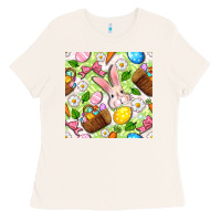 Bone Easter Hamper With Bunny Seamless Pattern Ladies Tee - BundleAndBundleShop