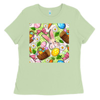 Matcha Easter Hamper With Bunny Seamless Pattern Ladies Tee - BundleAndBundleShop