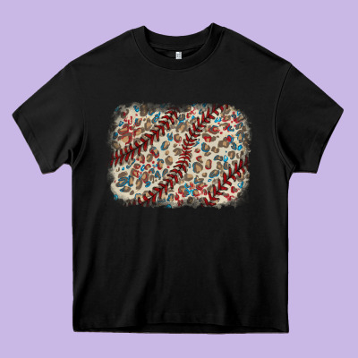 Baseball Leopard Glitter Background Heavy Core Tee Designed By Howdyjamesfarm