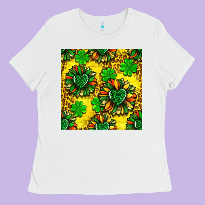 St. Patrick's Sunflower Seamless Pattern Ladies Tee Designed By Bundleandbundleshop