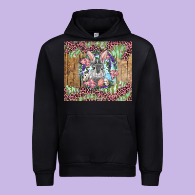 Easter Bunny With Floral Wreath And Leopard Urban Hoodie Designed By Ranaportraitstore