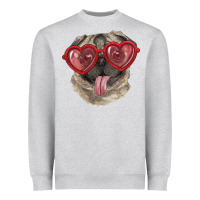 Heather Grey pug with love glasses Heavyweight Sweatshirt - RanaPortraitStore