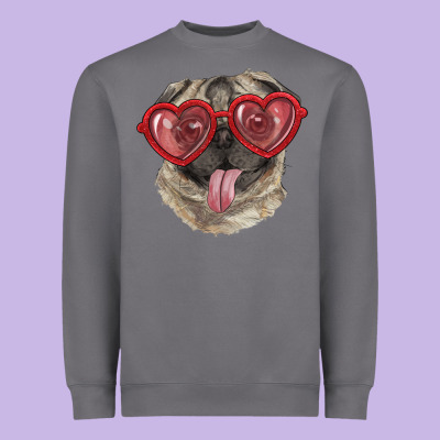 Pug With Love Glasses Heavyweight Sweatshirt Designed By Ranaportraitstore
