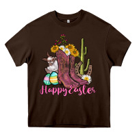 Chocolate Brown Happy Easter western Easter Day Heavy Core Tee - CowGirlArtShop