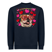 Navy valentine's day  brown english bulldog Heavyweight Sweatshirt - RanaPortraitStore