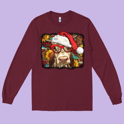 Christmas Cow Long Sleeve Tee Designed By Lillyallendesigns