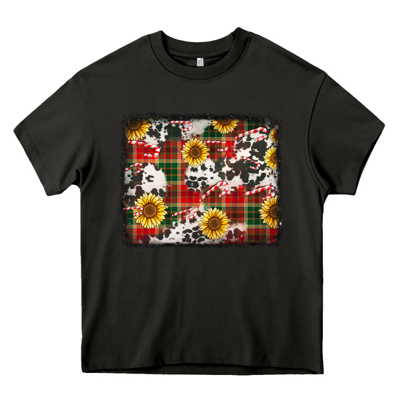 Cowhide Sunflowers Candy Canes Christmas Background Heavy Core Tee by Jasminsmagicworld | Teevron