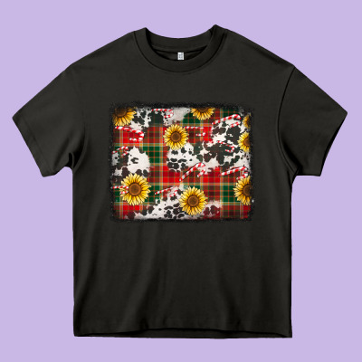 Cowhide Sunflowers Candy Canes Christmas Background Heavy Core Tee Designed By Jasminsmagicworld