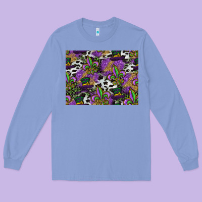 Mardi Gras Celebration Pattern Long Sleeve Tee Designed By Cowhidedigitalart