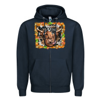 Navy highland cow Zipper Hoodie - JahusDesignShop