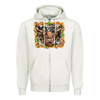 Oatmeal Heather highland cow Zipper Hoodie - JahusDesignShop