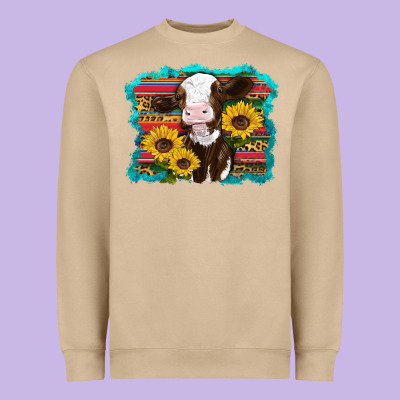 Western Cow Sunflowers Serape Leopard Heavyweight Sweatshirt Designed By Ranaportraitstore