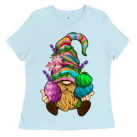 Baby Blue Easter Holding Eggs Gnome Ladies Tee - BundleAndBundleShop