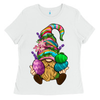 White Easter Holding Eggs Gnome Ladies Tee - BundleAndBundleShop