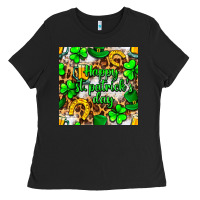 Black Happy St. Patrick's Day pattern digital paper Ladies Tee - BundleAndBundleShop