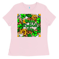 Bubblegum Pink Happy St. Patrick's Day pattern digital paper Ladies Tee - BundleAndBundleShop