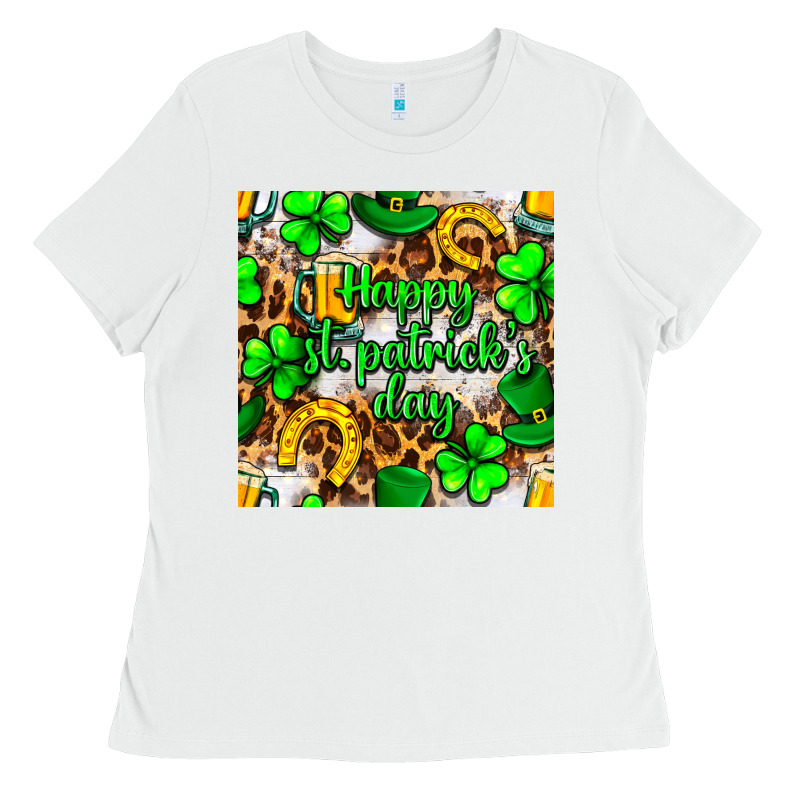Happy St. Patrick's Day Pattern Digital Paper Ladies Tee by BundleAndBundleShop | Teevron