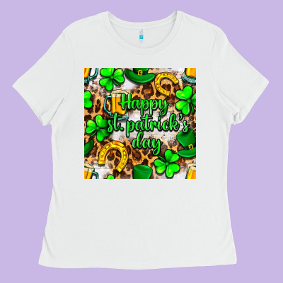 Happy St. Patrick's Day Pattern Digital Paper Ladies Tee Designed By Bundleandbundleshop