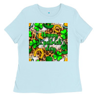 Baby Blue Happy St. Patrick's Day pattern digital paper Ladies Tee - BundleAndBundleShop