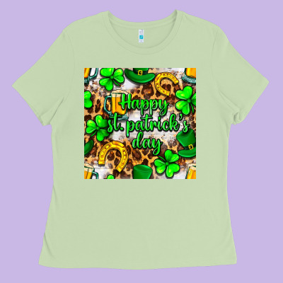 Happy St. Patrick's Day Pattern Digital Paper Ladies Tee Designed By Bundleandbundleshop