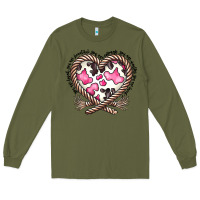 Army Green western cowhide heart Long Sleeve Tee - CowhideDigitalArt