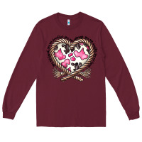 Burgundy western cowhide heart Long Sleeve Tee - CowhideDigitalArt