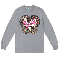 Heather Grey western cowhide heart Long Sleeve Tee - CowhideDigitalArt