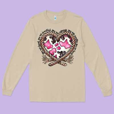 Western Cowhide Heart Long Sleeve Tee Designed By Cowhidedigitalart