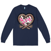 Navy western cowhide heart Long Sleeve Tee - CowhideDigitalArt