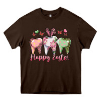 Chocolate Brown Happy Easter Dental Heavy Core Tee - RanaPortraitStore