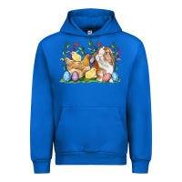 Cobalt Easter bunny and chicks with floral Urban Hoodie - RanaPortraitStore