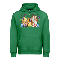 Emerald Easter bunny and chicks with floral Urban Hoodie - RanaPortraitStore