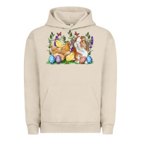 Pigment French Oak Easter bunny and chicks with floral Urban Hoodie - RanaPortraitStore