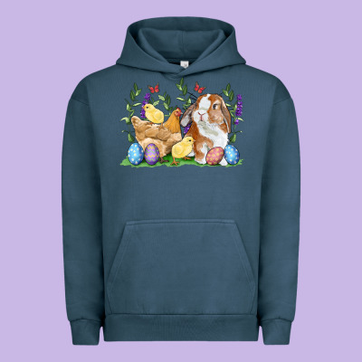 Easter Bunny And Chicks With Floral Urban Hoodie Designed By Ranaportraitstore