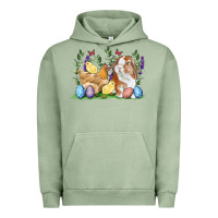 Pigment Oil Green Easter bunny and chicks with floral Urban Hoodie - RanaPortraitStore