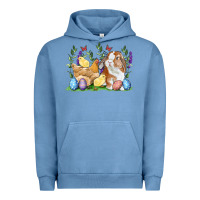 Pigment Pebble Blue Easter bunny and chicks with floral Urban Hoodie - RanaPortraitStore