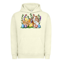 Pigment Pistachio Easter bunny and chicks with floral Urban Hoodie - RanaPortraitStore