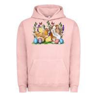 Pigment Salmon Easter bunny and chicks with floral Urban Hoodie - RanaPortraitStore