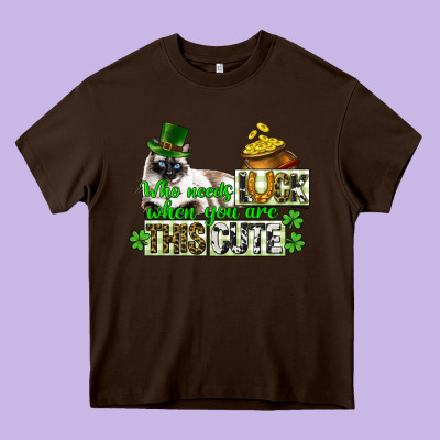 St. Patrick's Cat Who Needs Luck When You Are This Heavy Core Tee Designed By Cowgirlartshop