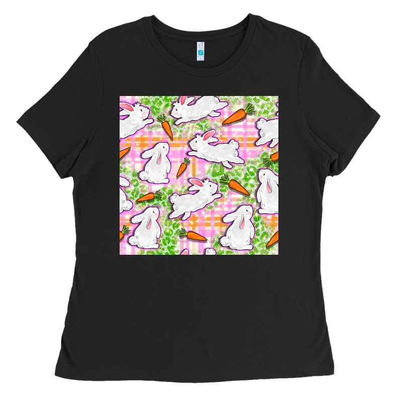 Easter Bunnies With Carrots Seamless Pattern Ladies Tee by BundleAndBundleShop | Teevron